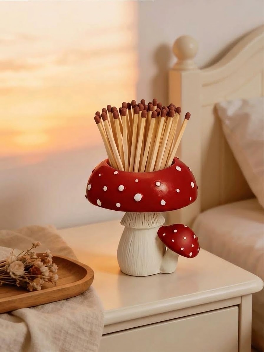 Mushroom matchstick jar