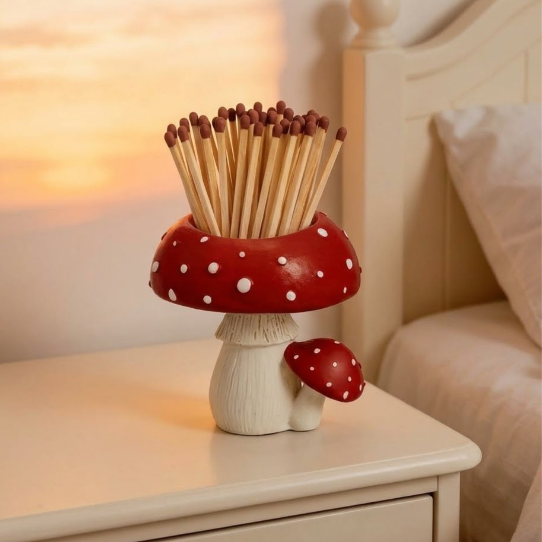 Mushroom matchstick jar