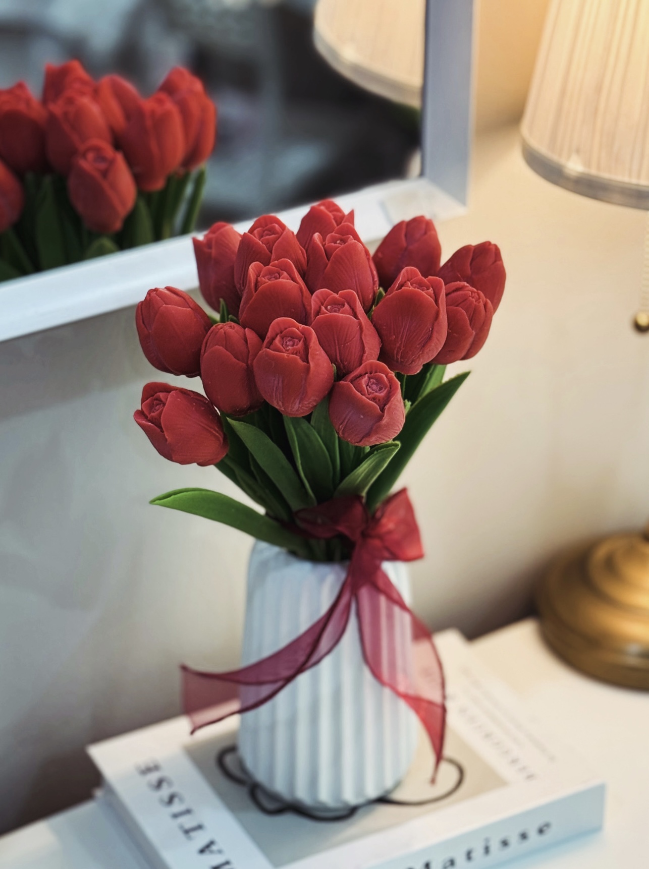 Tulip candle bouqet with white vase